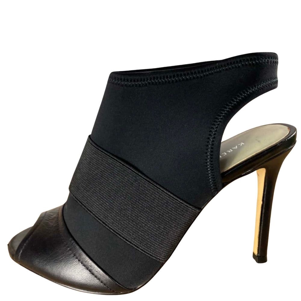 KAREN MILLEN Leather Black Open Toe Bootie Heels - Picture 3 of 6